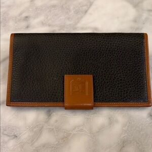 Celine Black Pebbled Leather Wallet with Brown Trim and Gold Hardware